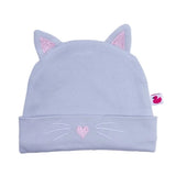 Bonnet Petit Chat avec oreilles gris/rose