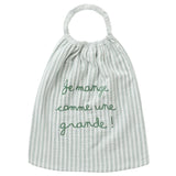 Serviette elastiquée "comme une grande" rayé vert de gris