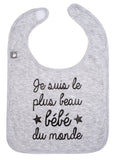 Bavoir "Je suis le plus beau bébé du monde" gris chiné