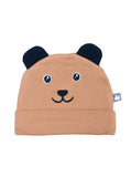 Bonnet doublé pur coton Petit ourson avec oreilles camel/noir