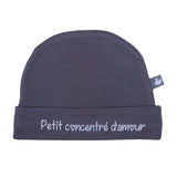 Bonnet doublé pur coton "Petit concentré d'amour" anthracite