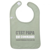 Bavoir "C'est papa qui commande" vert de gris