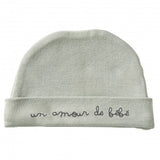 Bonnet "Un amour de bébé" vert de gris